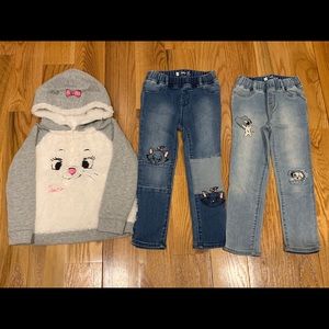 Disney Hoodie and two pairs of jeans. 5T